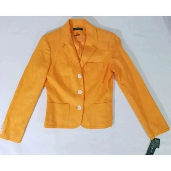 Lauren Ralph Lauren Hibiscus Linen Blazer Jacket Womens 4 Orange Mango New $210 - Picture 2 of 8